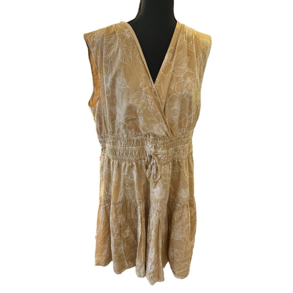 Tommy Hilfiger Women’s Ruffle Tan Tencel Floral Dress Size 16 Sleeveless New